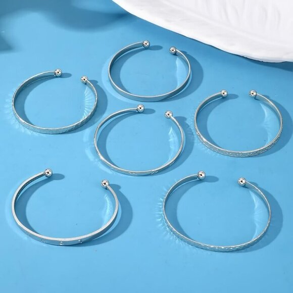 SILVER Bangles for Women, Open Adjustable Bangle Bracelets Multi Layer​ - Picture 6 of 9